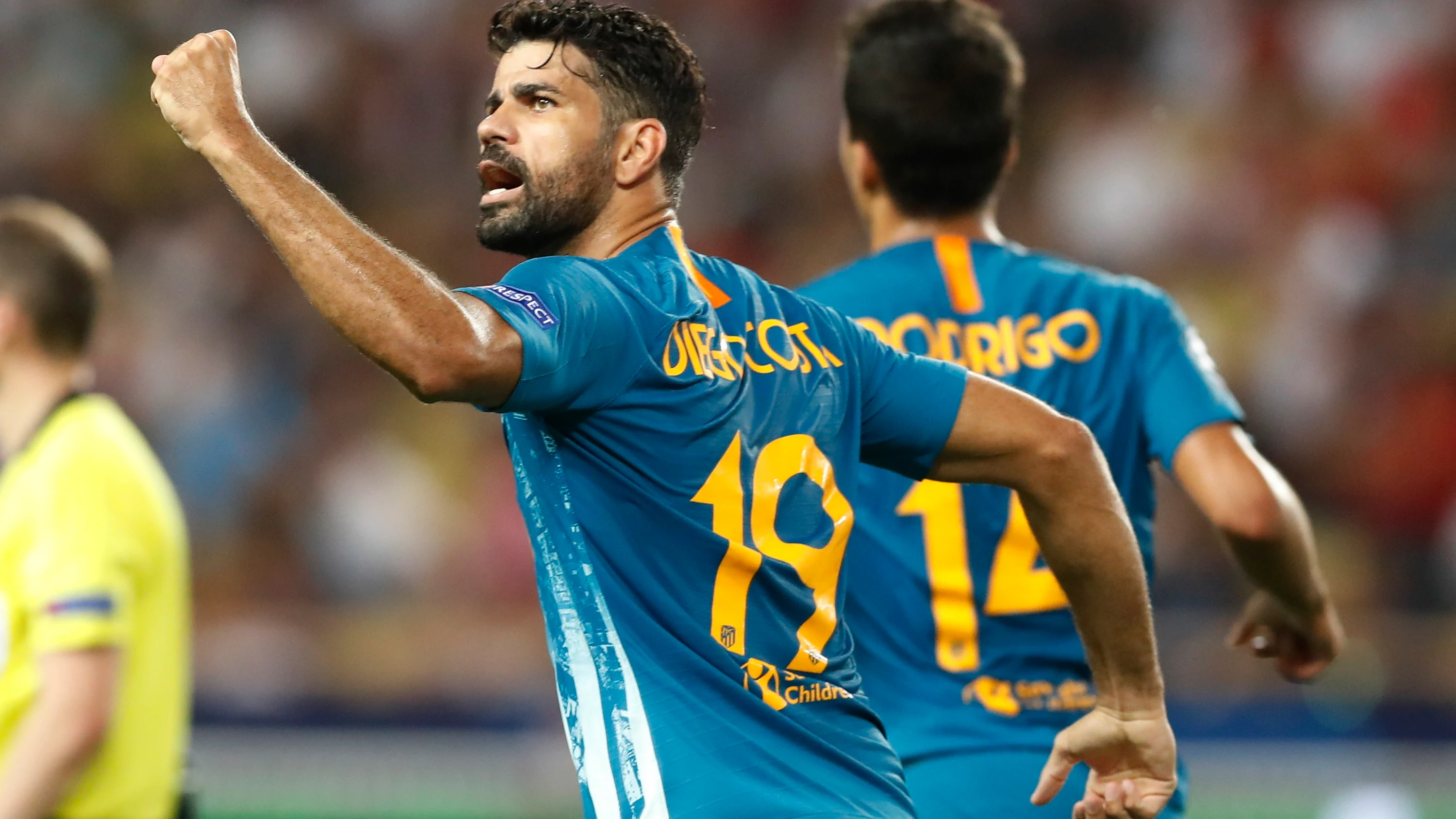 Diego Costa celebra el 1-1 en el Louis II de Mónaco