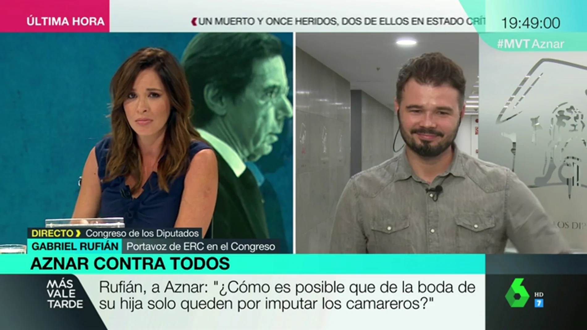 Gabriel Rufián: "La boda de la hija de Aznar me la trae al pairo, pero le tengo que preguntar por ella porque sale en muchos autos judiciales"
