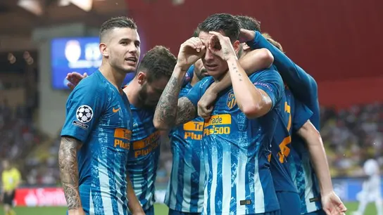 El Atlético celebra uno de los tantos ante el Mónaco El Atlético celebra uno de los tantos ante el Mónaco