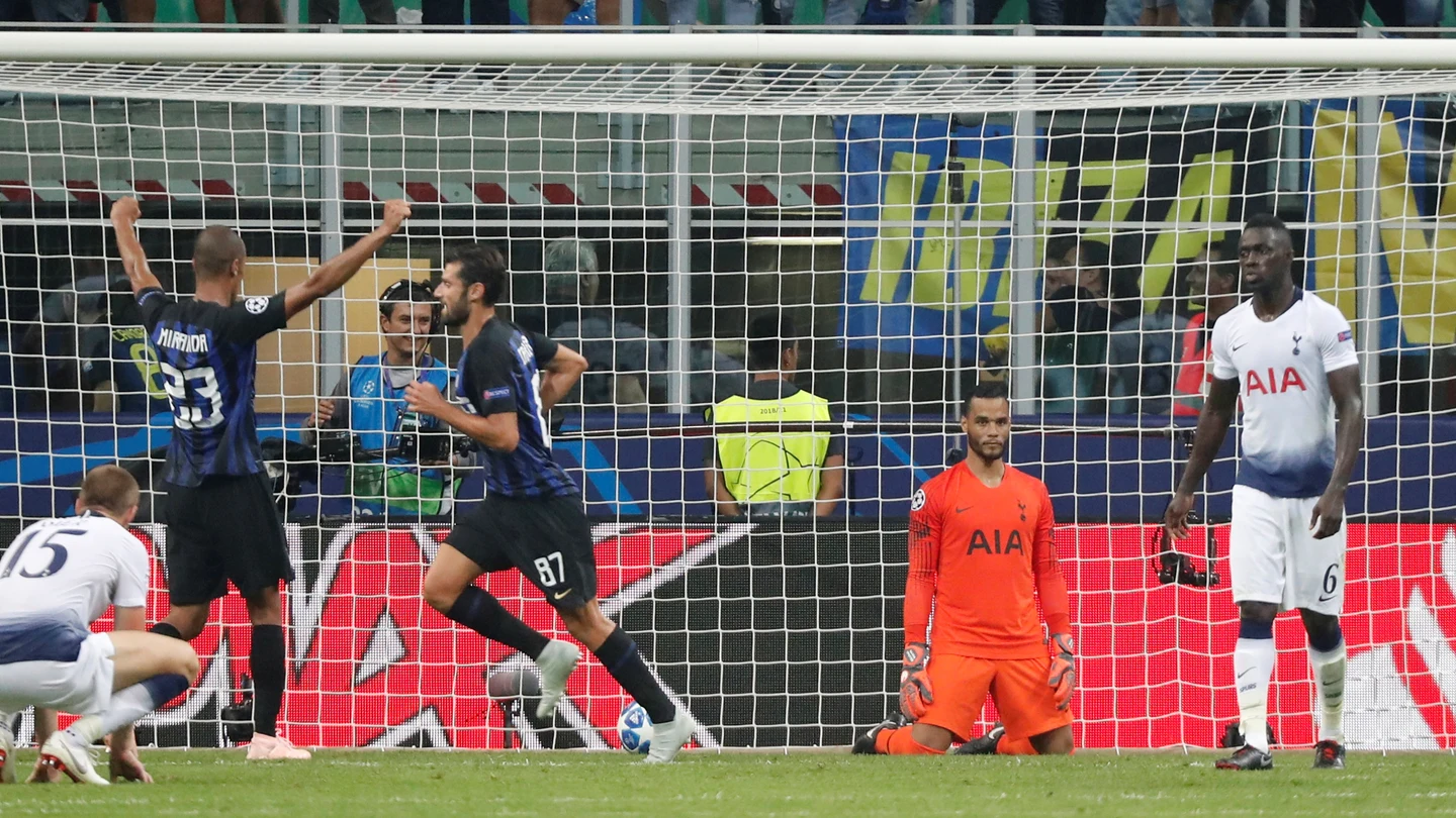 Los jugadores del Inter celebran el segundo gol ante el Tottenham Los jugadores del Inter celebran el segundo gol ante el Tottenham