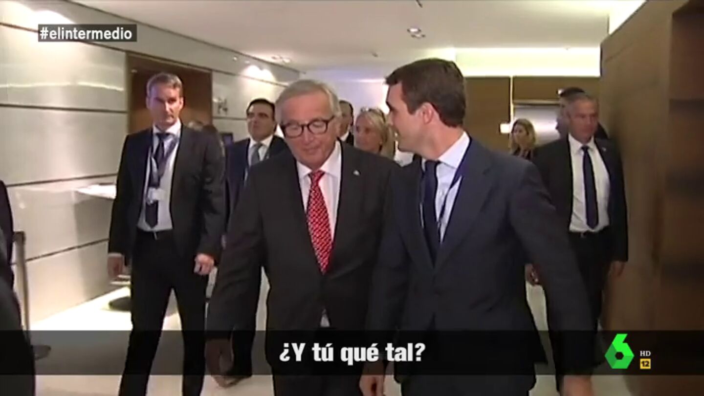 Pablo Casado, pillado hablando de Espa&ntilde;a tras las c&aacute;maras con Juncker: &iquest;Ha traicionado a Mariano Rajoy? 