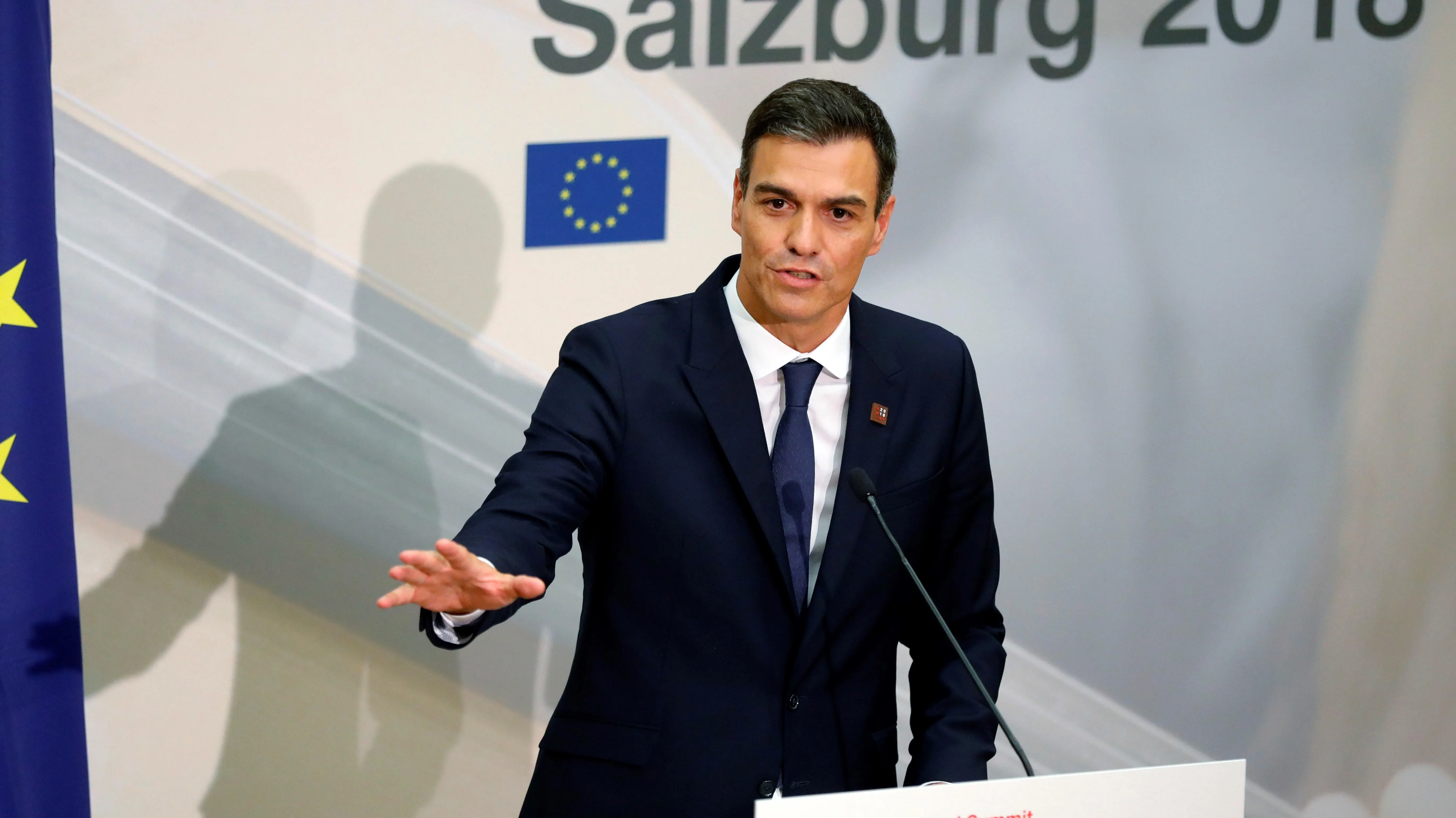 El presidente del Gobierno español, Pedro Sánchez, hoy durante la Cumbre informal de Jefes de Estado de la UE