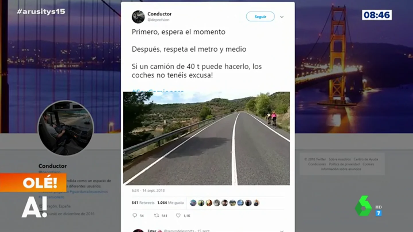 El ejemplar tuit de un camionero que enseña cómo adelantar a un ciclista El ejemplar tuit de un camionero que enseña cómo adelantar a un ciclista