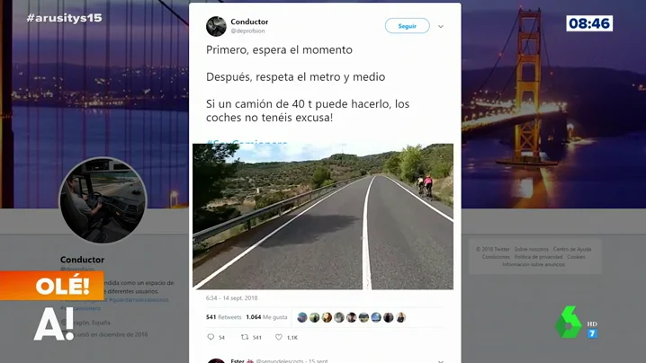 El ejemplar tuit de un camionero que enseña cómo adelantar a un ciclista