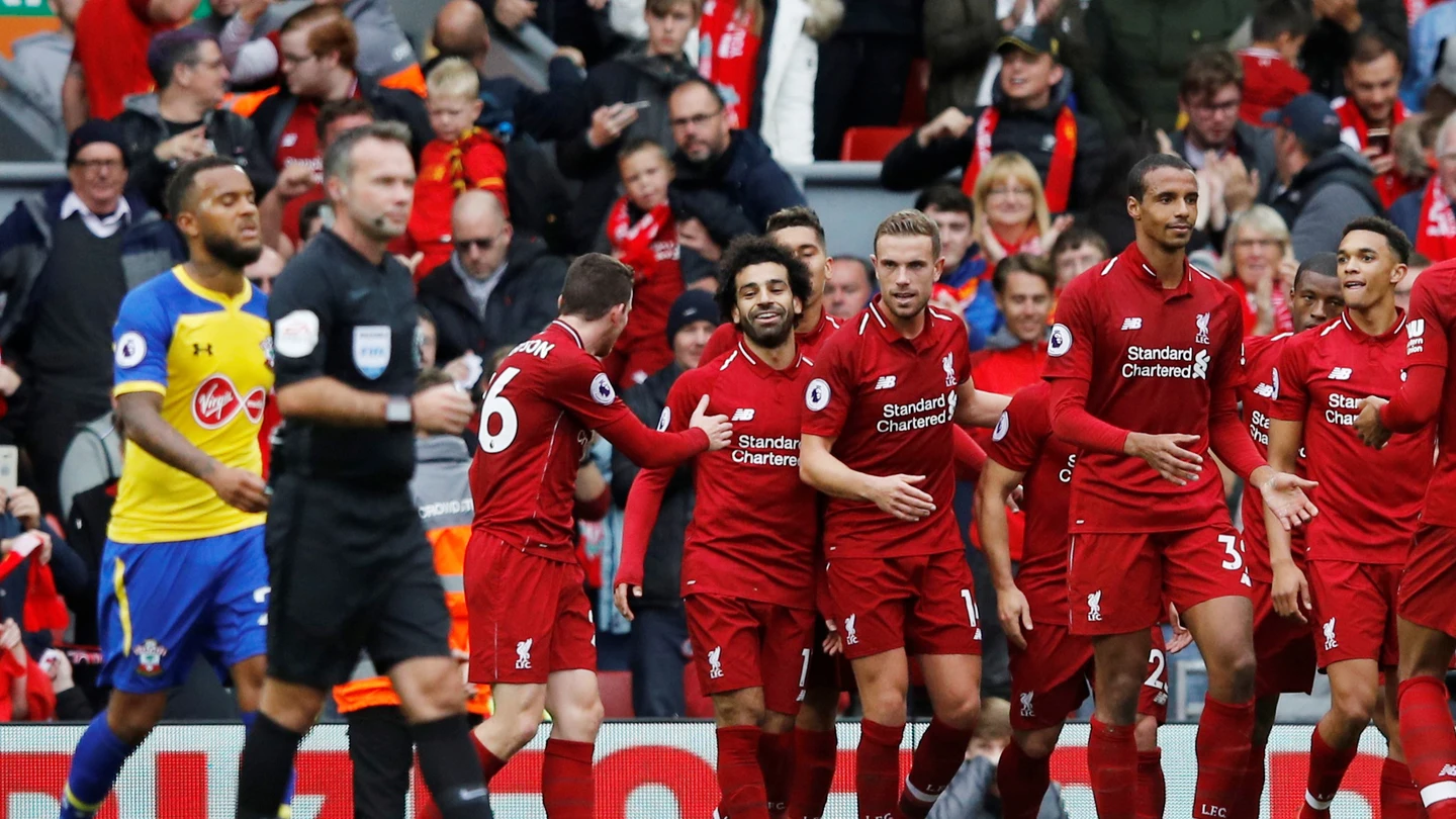 Los jugadores del Liverpool celebran un gol ante el Southampton Los jugadores del Liverpool celebran un gol ante el Southampton