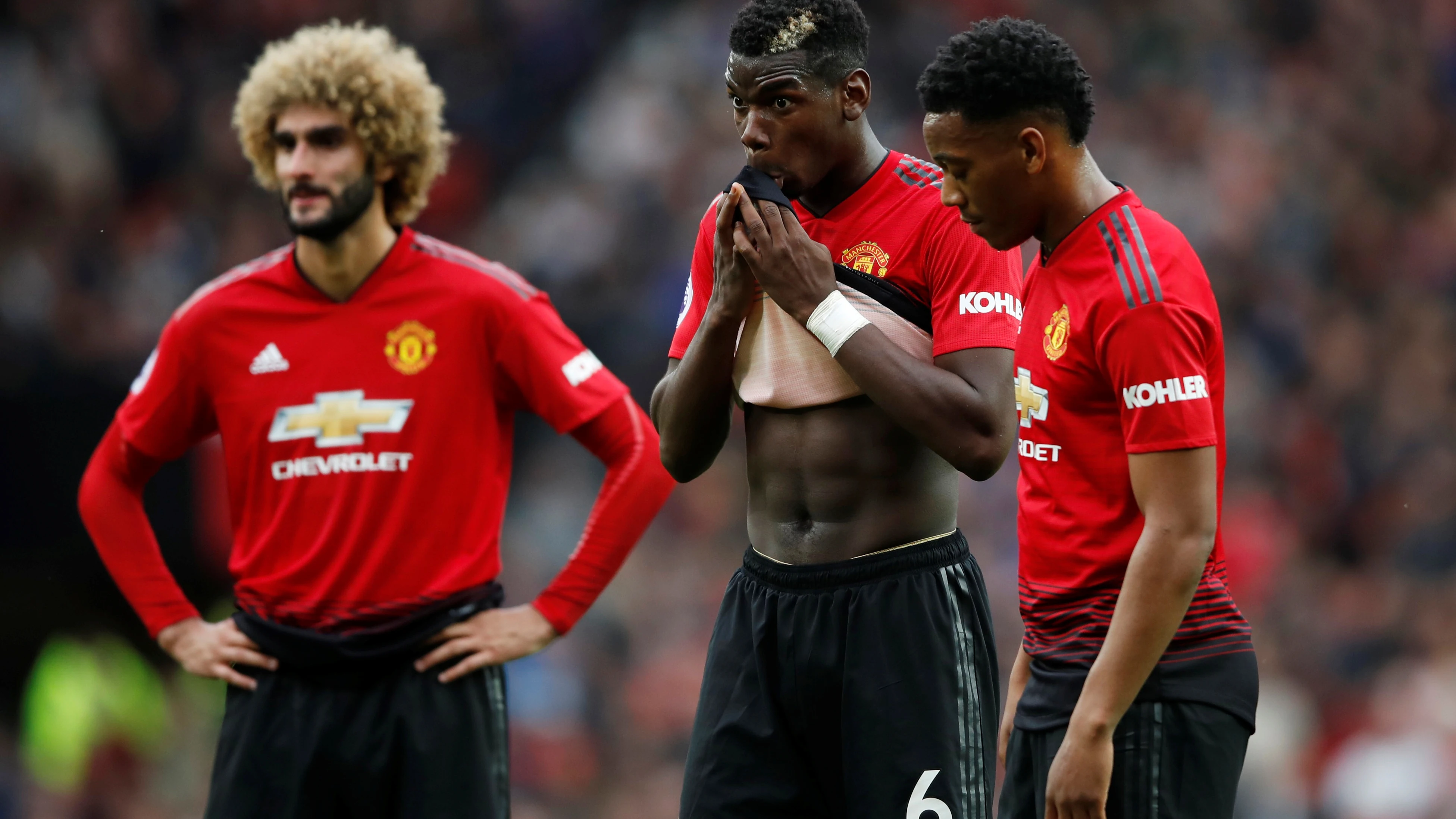 Los jugadores del United, en el partido ante el Wolverhampton