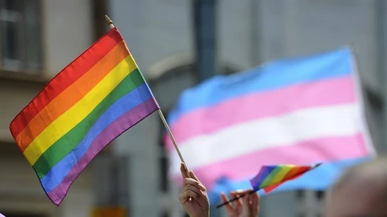 Bandera LGTBI y bandera trans (Archivo) Bandera LGTBI y bandera trans
