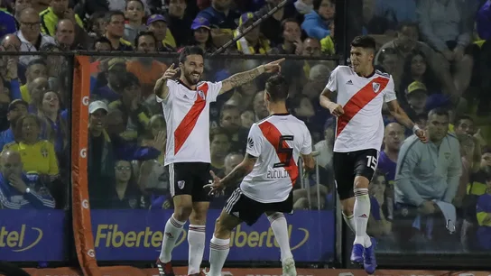 Los jugadores de River celebran un gol en la Bombonera Los jugadores de River celebran un gol en la Bombonera