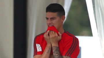 James Rodríguez, en un entrenamiento del Bayern