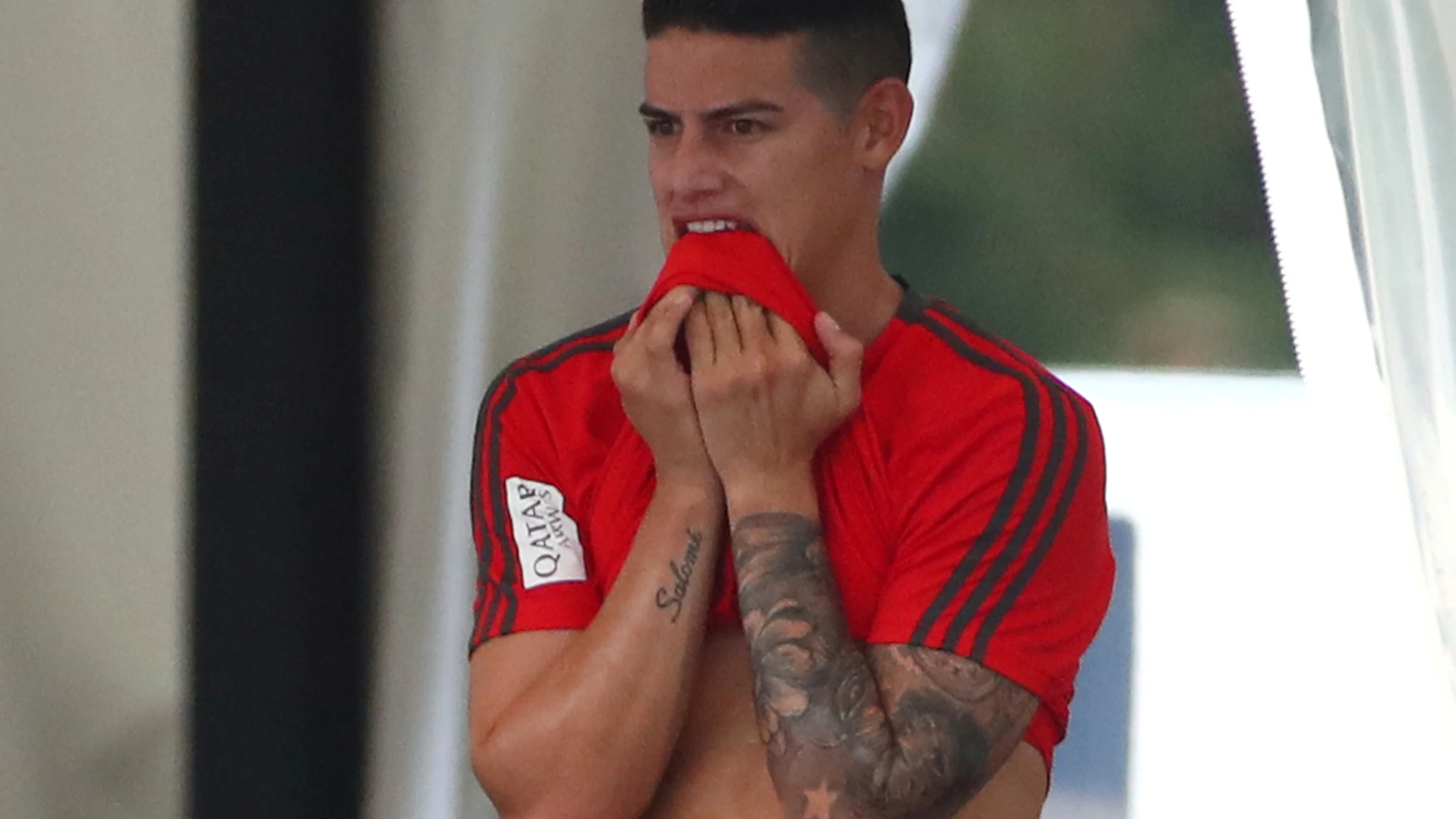 James Rodríguez, en un entrenamiento del Bayern