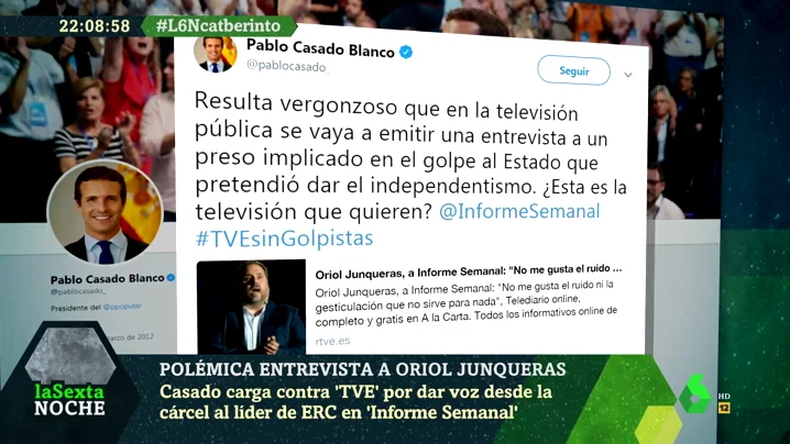 Imagen del tuit de Pablo Casado a TVE