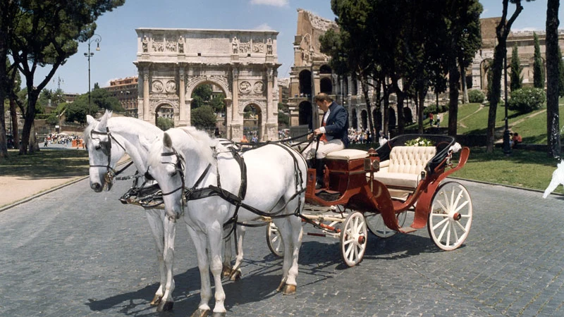 Un carruaje de caballos en Roma