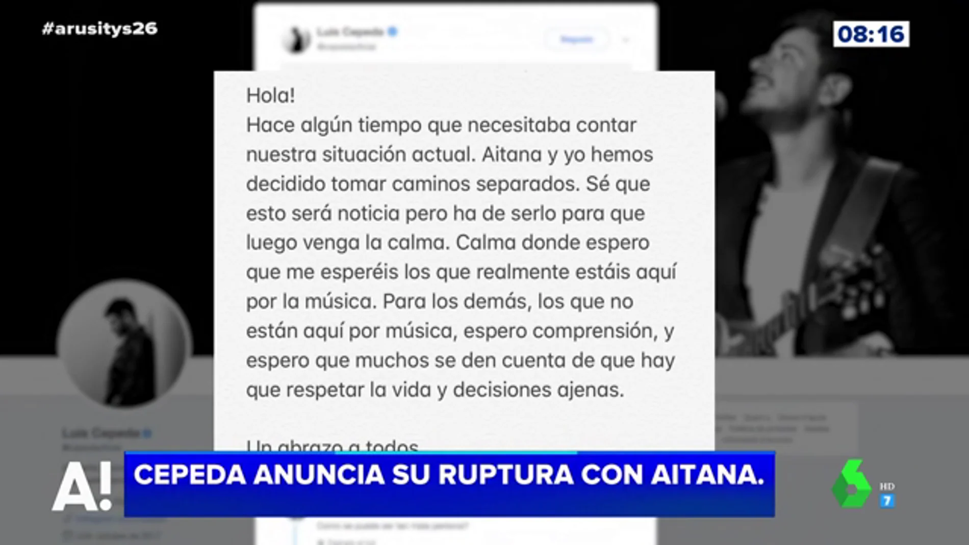 Cepeda y Aitana anuncia en Twitter que "toman caminos separados"
