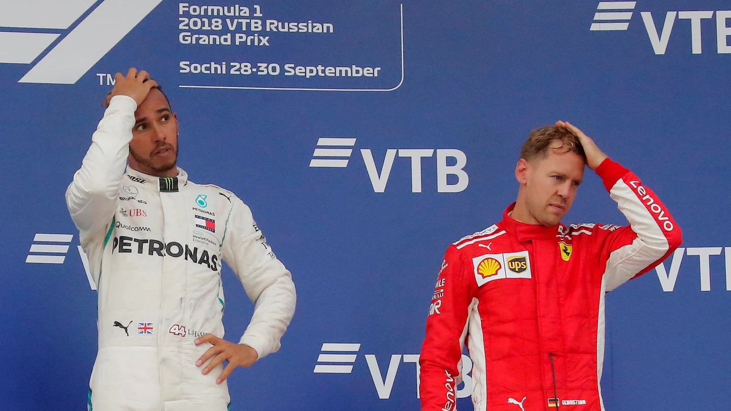 Hamilton y Vettel, en el podio del GP de Rusia Hamilton y Vettel, en el podio del GP de Rusia