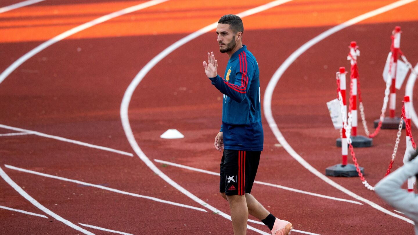 Koke, durante un entrenamiento de la Selecci&oacute;n
