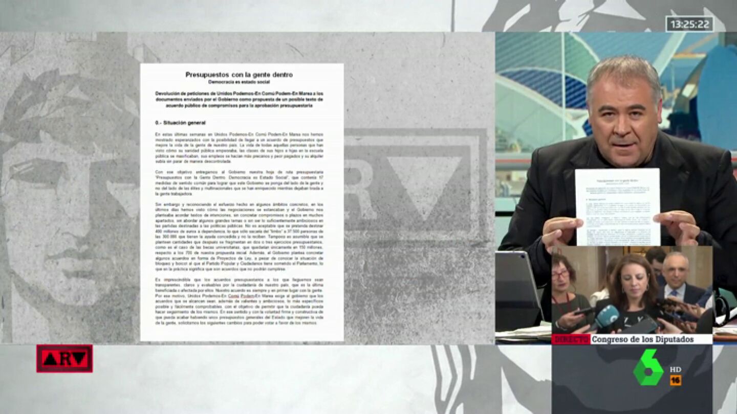 Unidos Podemos contraprograma los PGE: env&iacute;a a S&aacute;nchez un documento en el que critica las medidas y el compromiso del Gobierno 