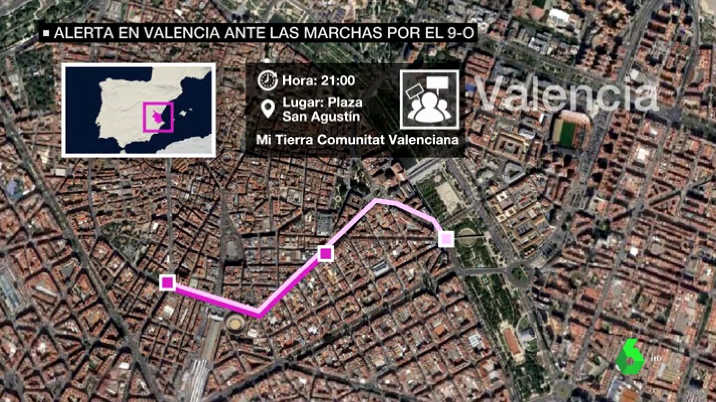 As&iacute; ser&aacute;n las manifestaciones de la ultraderecha y la izquierda en el 9 d'Octubre y el dispositivo policial para controlarlas