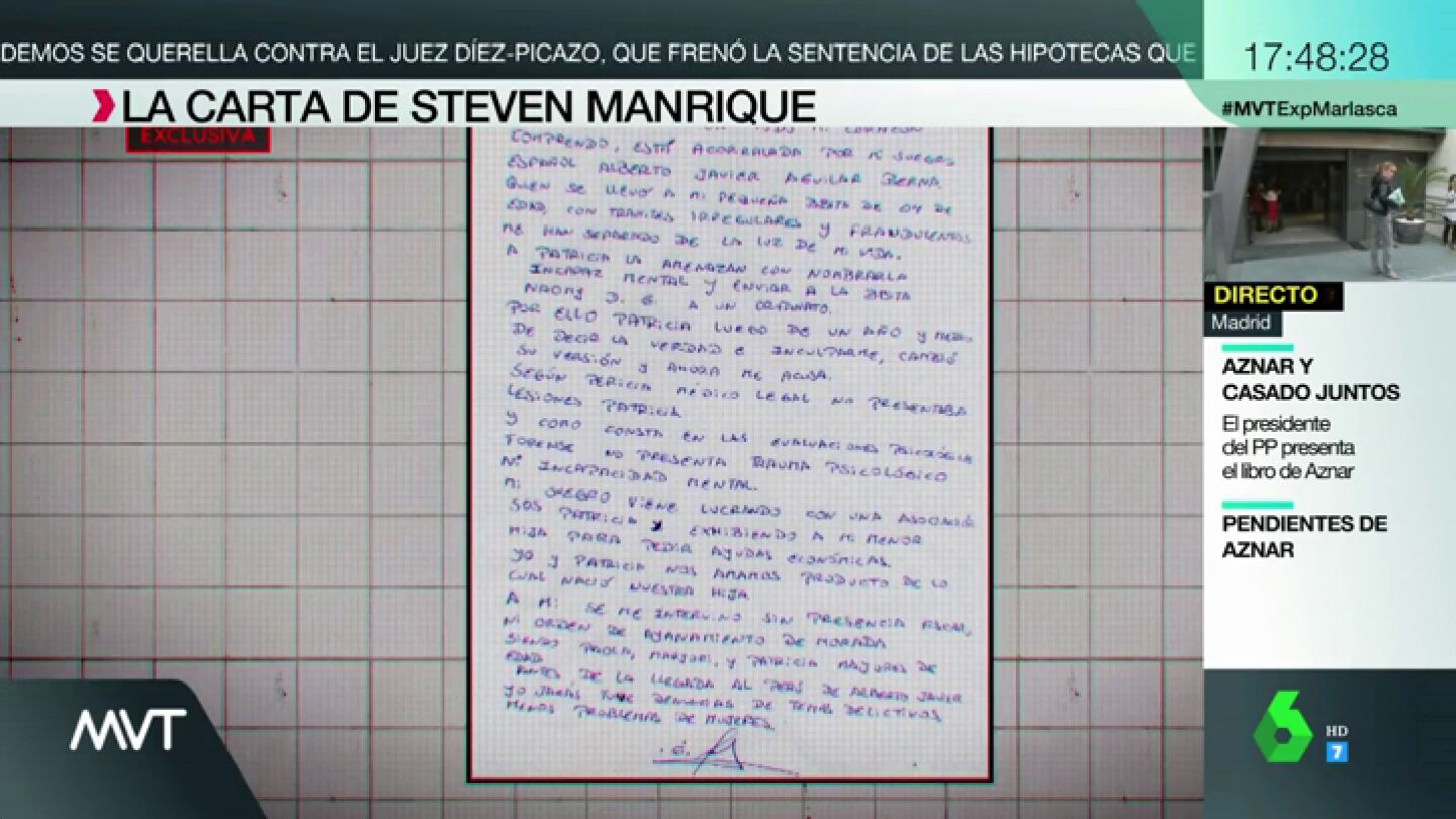 F&eacute;lix Steven Manrique se dirige en una carta a la familia de Patricia Aguilar: "Ella est&aacute; acorralada por mi suegro espa&ntilde;ol"