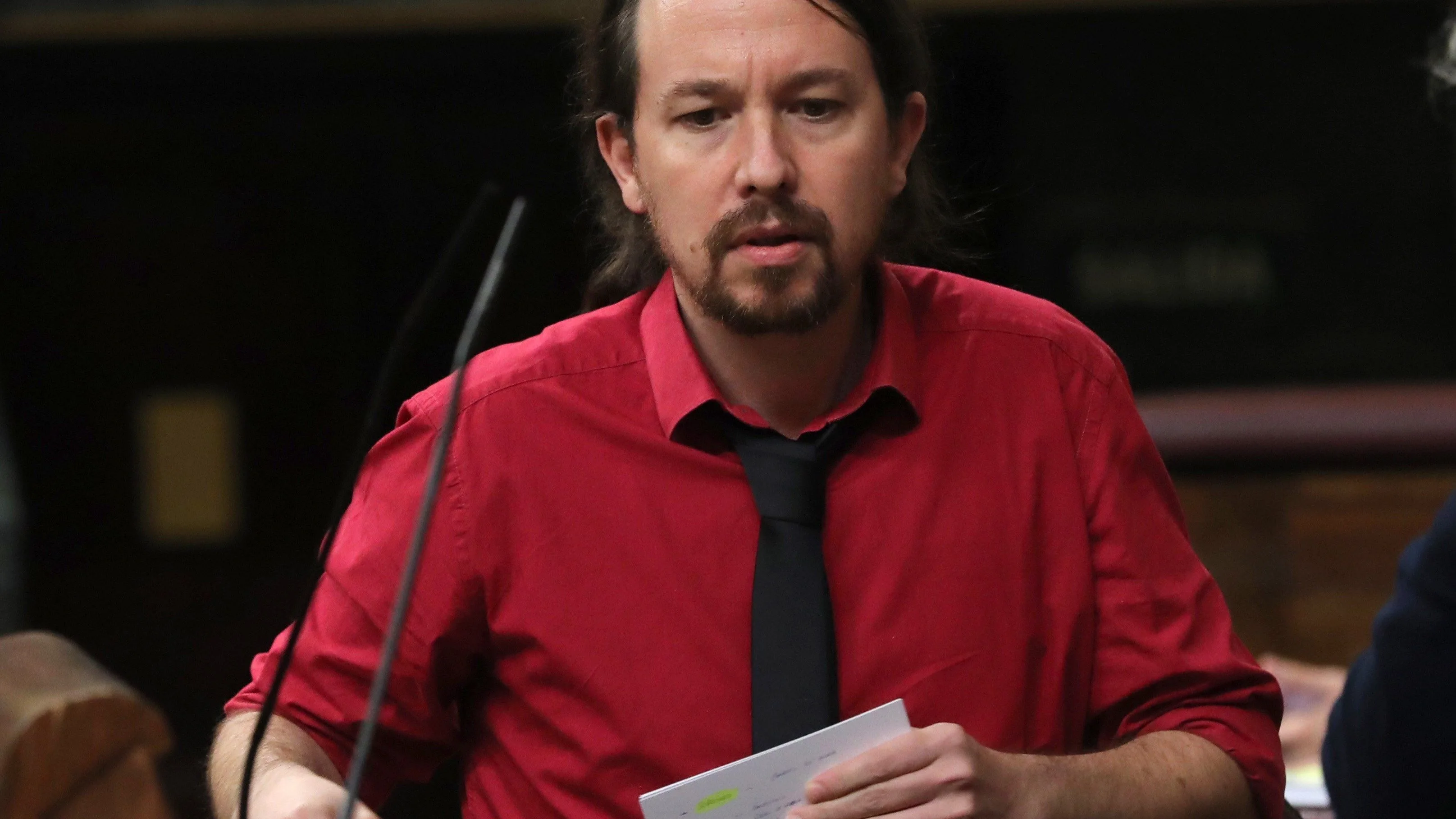 El presidente de Podemos, Pablo Iglesias, durante una intervención en el Congreso