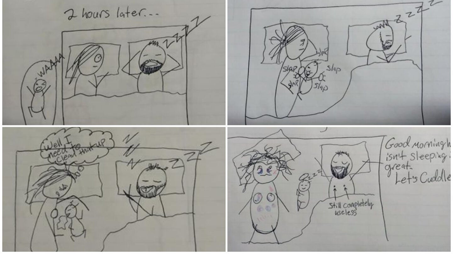 Dibujos de una madre para explicar el motivo por el que hab&iacute;a pasado la noche despierta