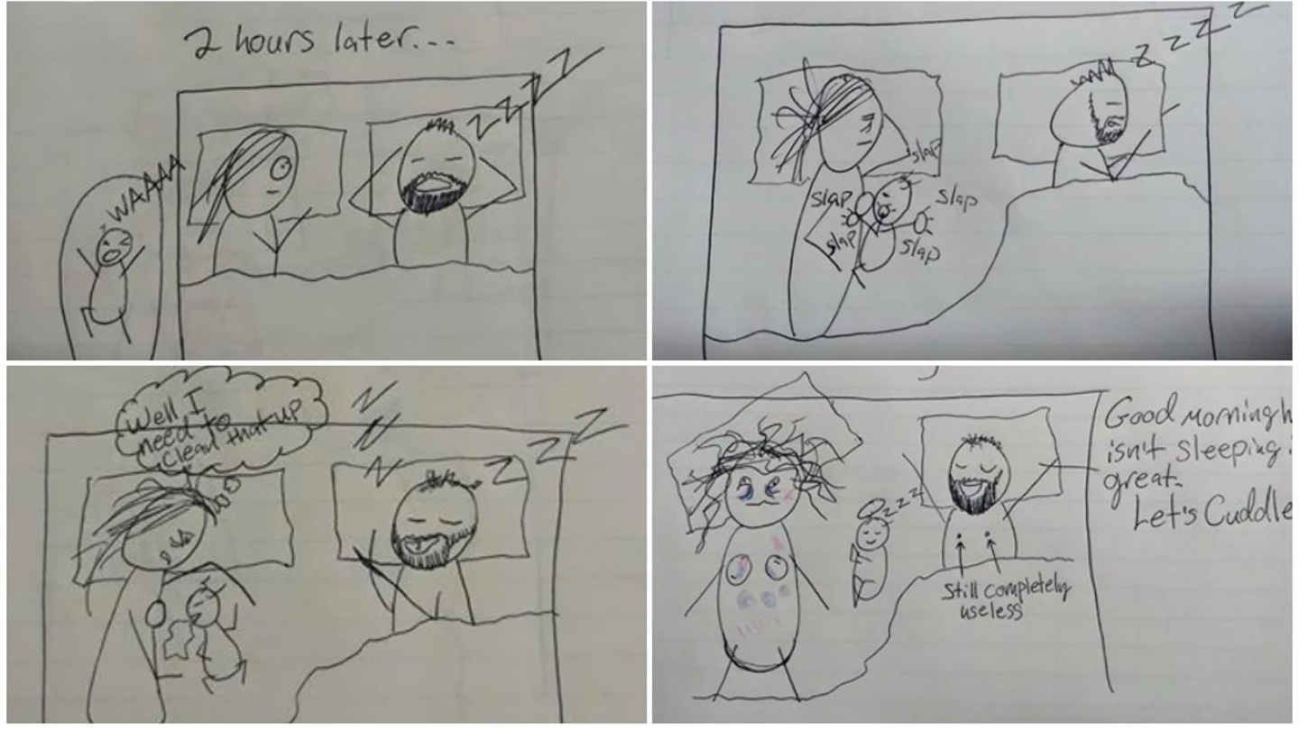 Dibujos de una madre para explicar el motivo por el que había pasado la noche despierta Dibujos de una madre para explicar el motivo por el que había pasado la noche despierta