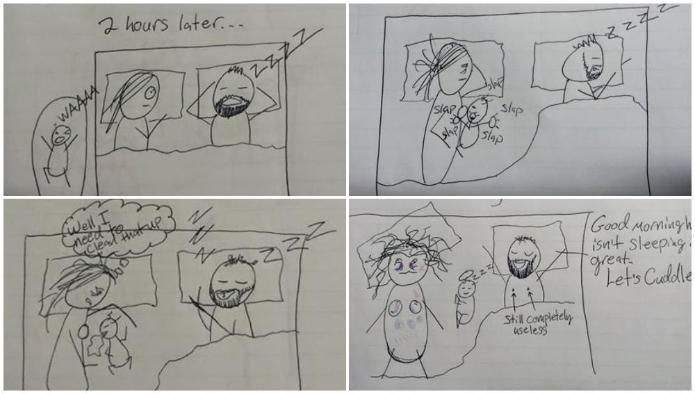 Dibujos de una madre para explicar el motivo por el que había pasado la noche despierta