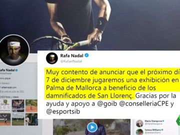 Rafa Nadal jugará una exhibición en Palma a beneficio de Sant Llorenç Rafa Nadal jugará una exhibición en Palma a beneficio de Sant Llorenç