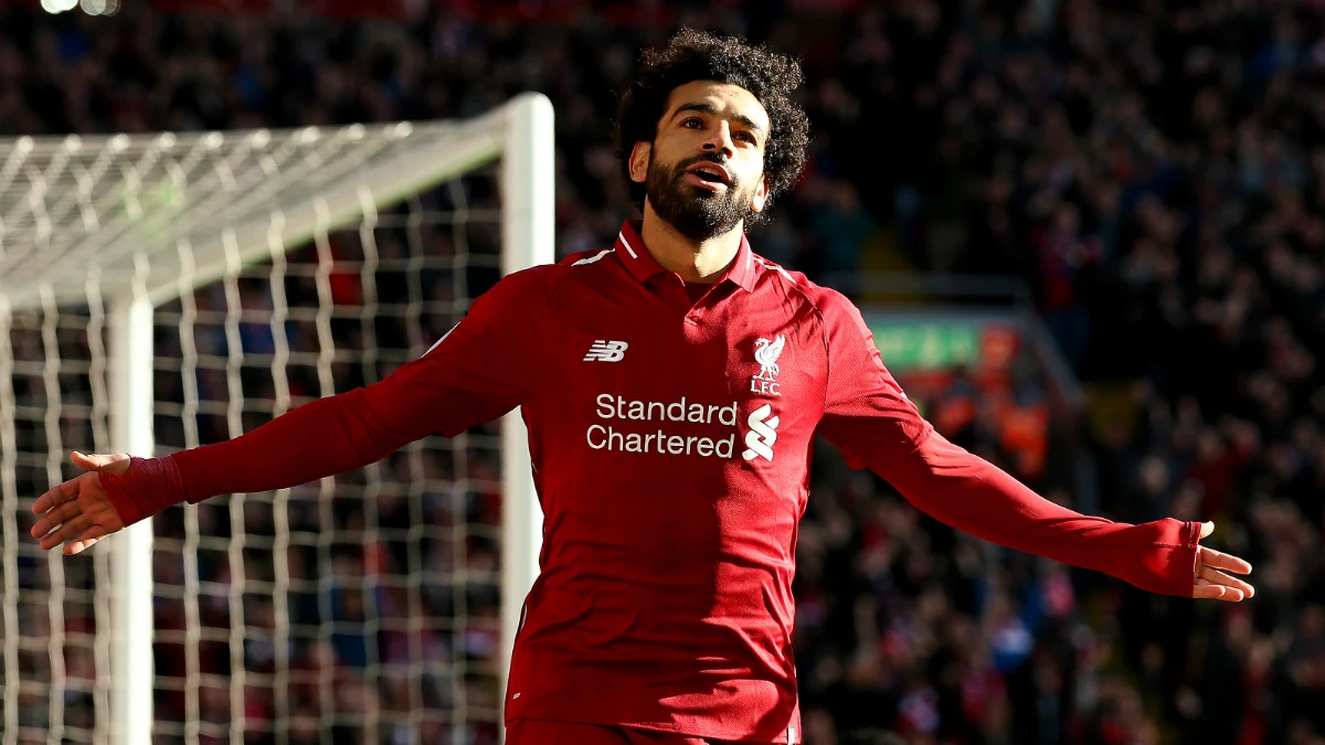 Salah celebra un gol con el Liverpool