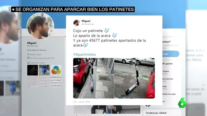 Vecinos de Madrid impulsan una campaña para retirar los patinetes de las aceras: "Hay que reivindicar la figura del peatón" Vecinos de Madrid impulsan una campaña para retirar los patinetes de las aceras: "Hay que reivindicar la figura del peatón"