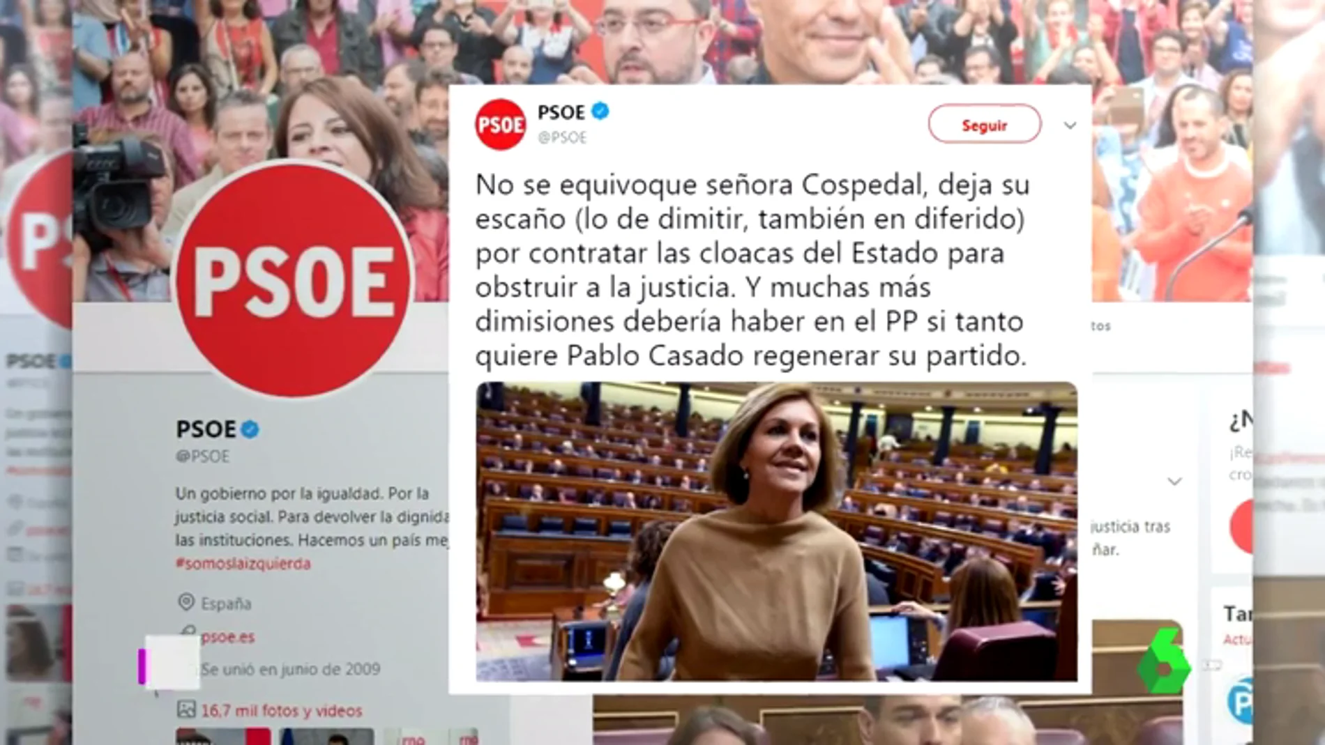 El PSOE critica la marcha "en diferido" de Cospedal
