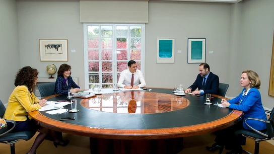 Reunión de Sánchez con Calvo, Montero, Ábalos y Calviño Reunión de Sánchez con Calvo, Montero, Ábalos y Calviño