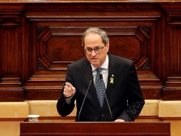 El presidente de la Generalitat, Quim Torra, durante su comparecencia a petición propia ante el pleno del Parlament El presidente de la Generalitat, Quim Torra, durante su comparecencia a petición propia ante el pleno del Parlament