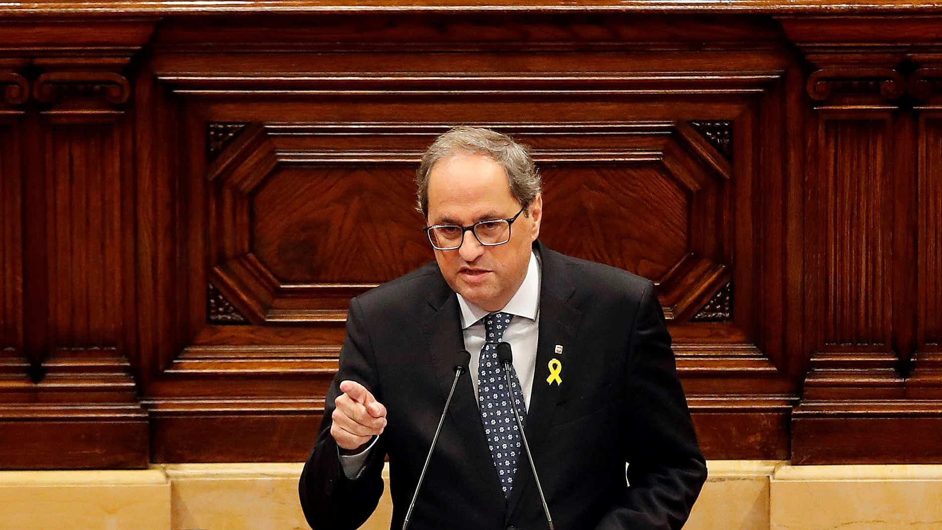 El presidente de la Generalitat, Quim Torra, durante su comparecencia a petición propia ante el pleno del Parlament