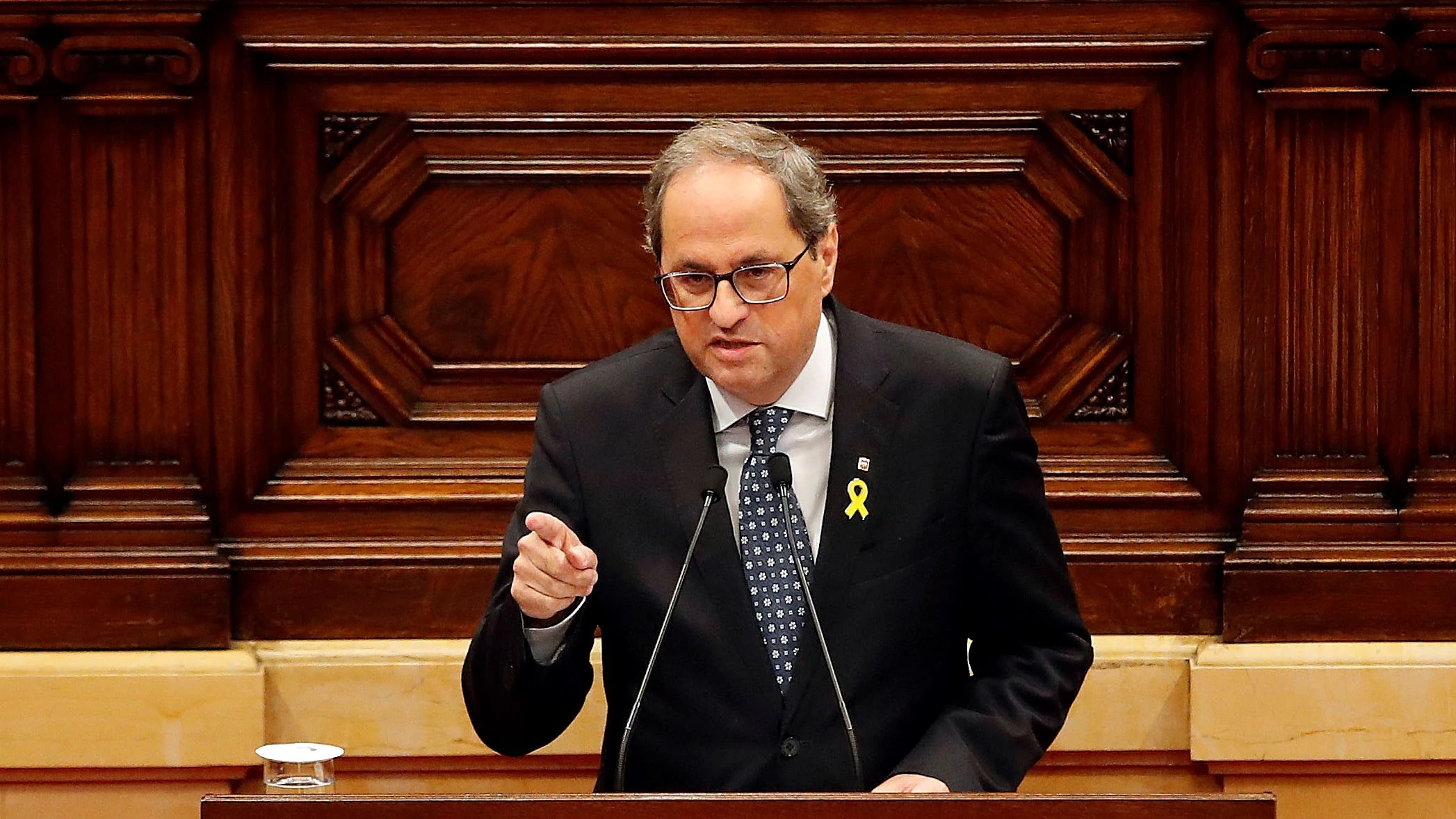 El presidente de la Generalitat, Quim Torra, durante su comparecencia a petición propia ante el pleno del Parlament