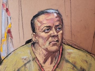 Reproducción fotográfica de archivo de un dibujo realizado por la artista Jane Rosenberg donde aparece Cesar Sayoc Reproducción fotográfica de archivo de un dibujo realizado por la artista Jane Rosenberg donde aparece Cesar Sayoc