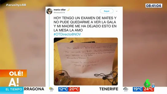 El tierno gesto de una madre a su hija tras perderse una gala de OT por estudiar que se ha hecho viral El tierno gesto de una madre a su hija tras perderse una gala de OT por estudiar que se ha hecho viral