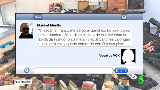 Nuevos mensajes del francotirador que quería matar a Sánchez: "Si levantan la lápida de Franco ojalá metan vivo a Sánchez" Nuevos mensajes del francotirador que quería matar a Sánchez: "Si levantan la lápida de Franco ojalá metan vivo a Sánchez"