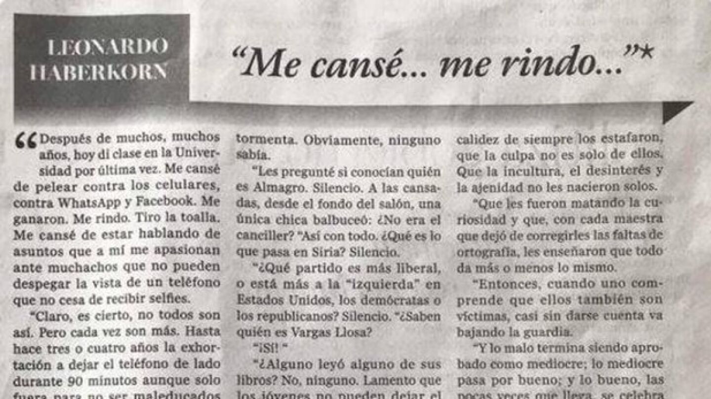 Imagen de la carta de renuncia de un profesor universitario