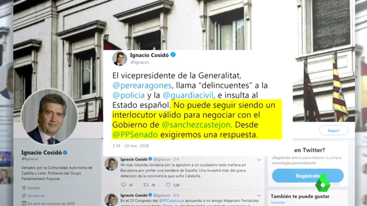 Pere Aragon&egrave;s califica de "delincuentes" a las fuerzas de seguridad que actuaron en el 1-O en respuesta a los polic&iacute;as que le llamaron "mezquino" e "indecente"