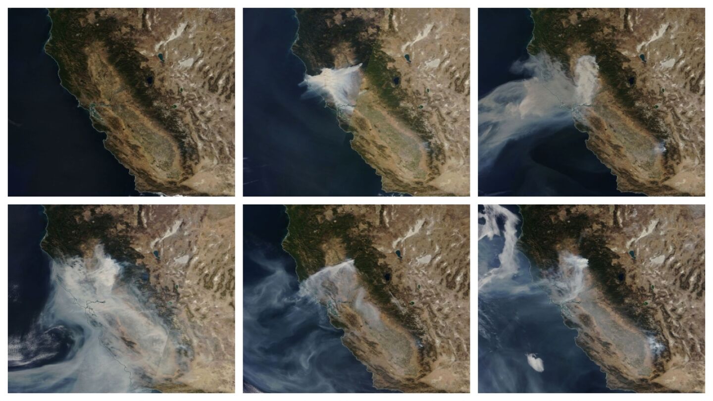 El incendio de California, en seis d&iacute;as a vista de sat&eacute;lite