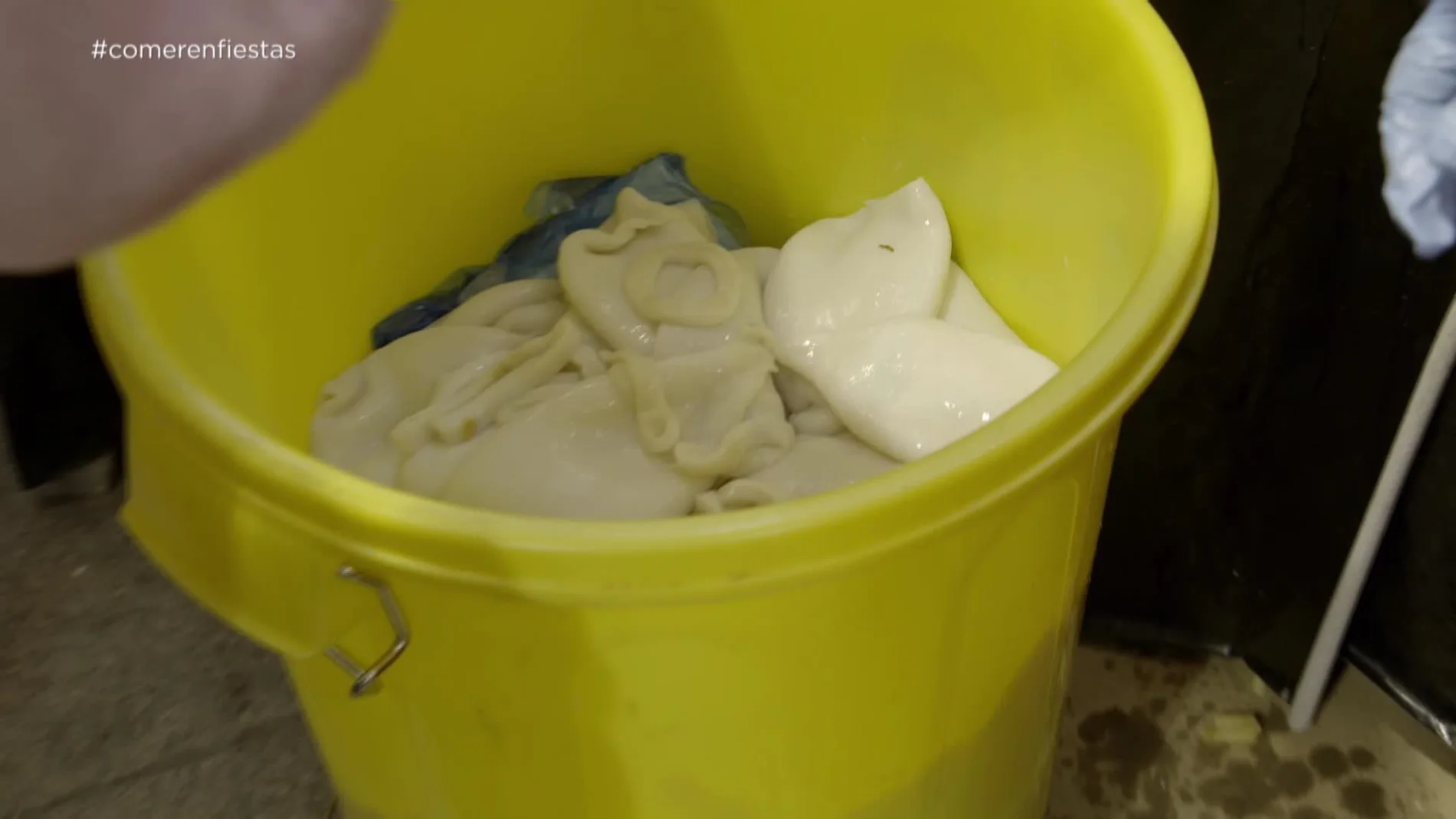 Descongelando calamares en un cubo de basura 
