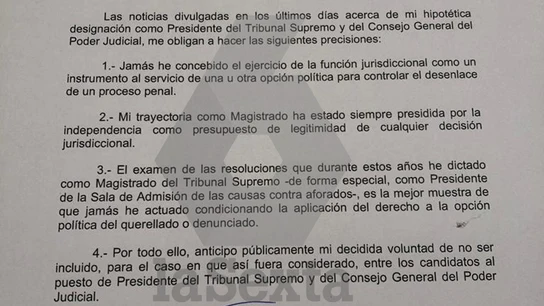 El documento con el que Manuel Marchena ha presentado su renuncia El documento con el que Manuel Marchena ha presentado su renuncia