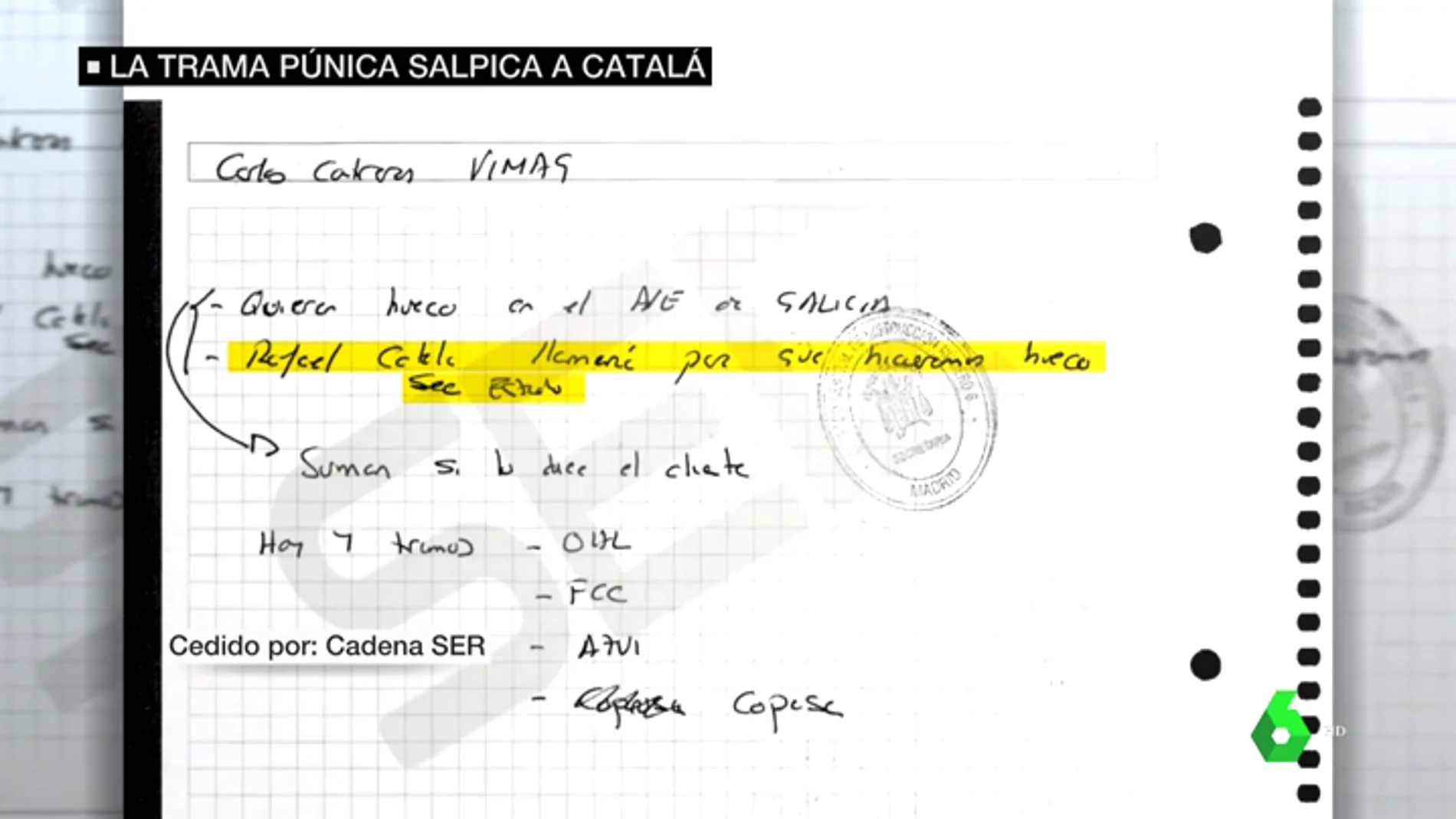 Una nota de López Madrid apunta a Rafael Catalá: pidió "hacer un hueco" a una constructora en las obras del AVE en Galicia
