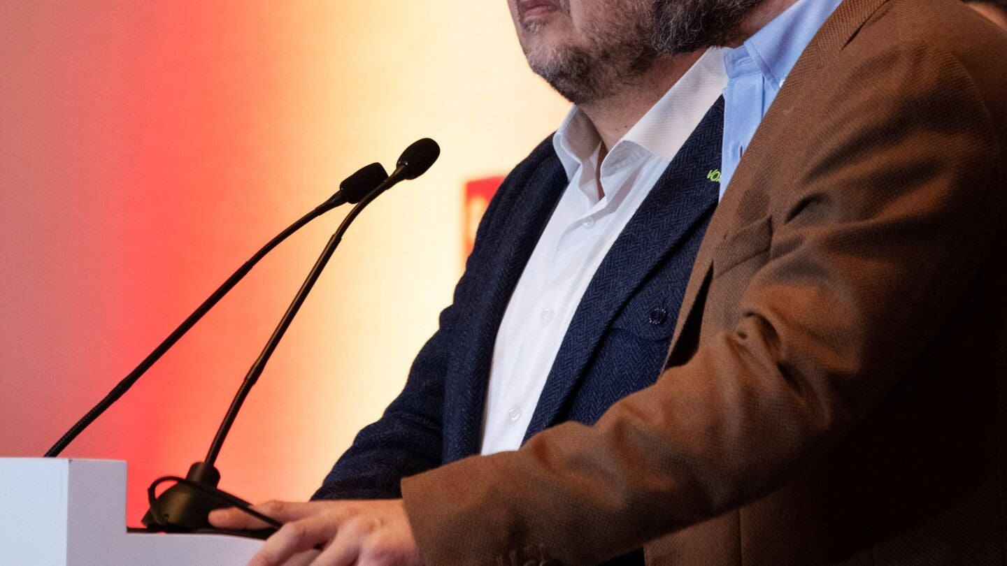 El presidente de Vox, Santiago Abascal, y el candidato a la presidencia de la Junta de Andaluc&iacute;a, Francisco Serrano