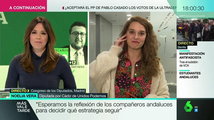 Noelia Vera (Podemos), sobre el auge de Vox: "La extrema derecha ya estaba aquí, pero camuflada en otros partidos que se dicen de centro"