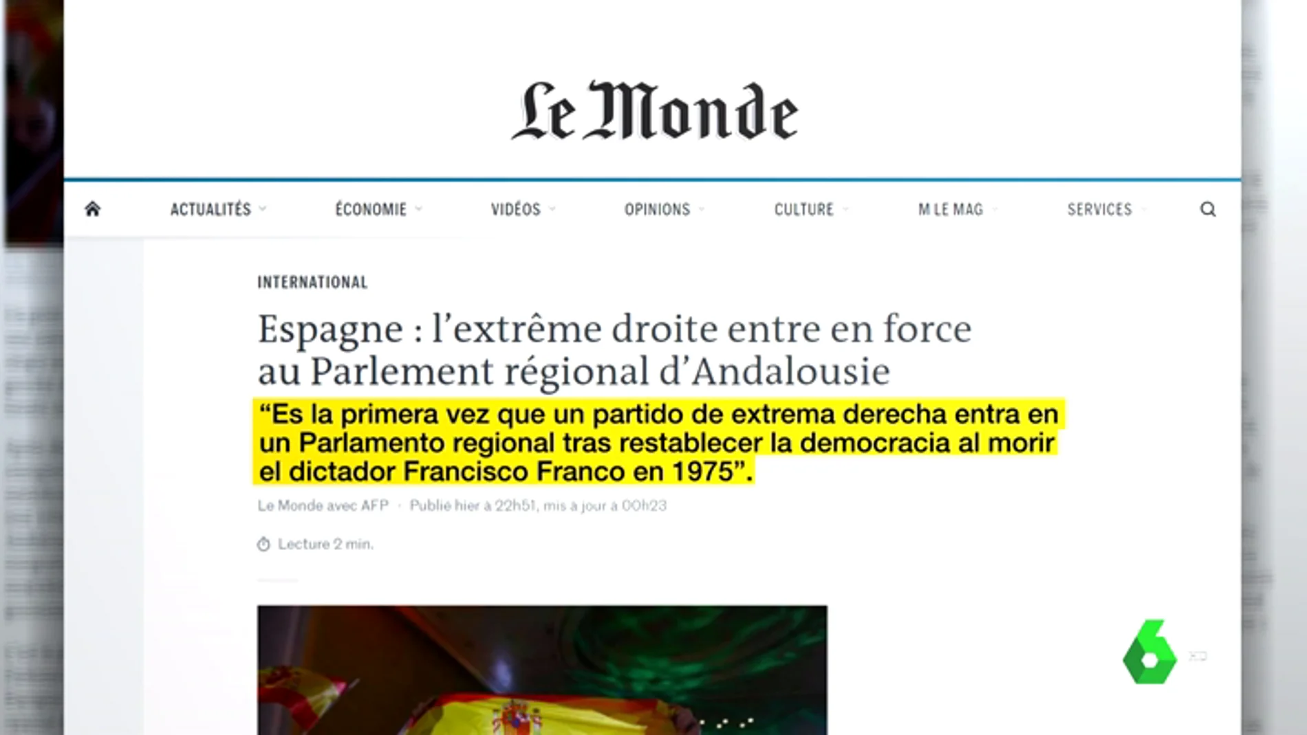 Noticia de Le Monde sobre las elecciones andaluzas