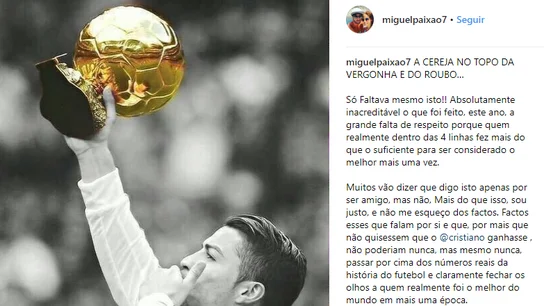 El mensaje de Miguel Paixao en apoyo a Cristiano Ronaldo El mensaje de Miguel Paixao en apoyo a Cristiano Ronaldo