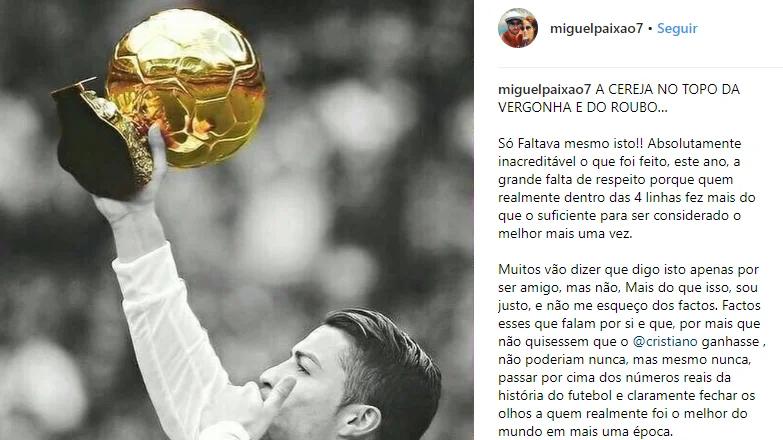 El mensaje de Miguel Paixao en apoyo a Cristiano Ronaldo