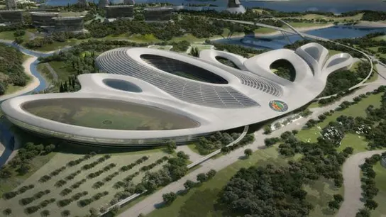 El escudo del Getafe, en el proyecto de 'Elysium City' El escudo del Getafe, en el proyecto de 'Elysium City'