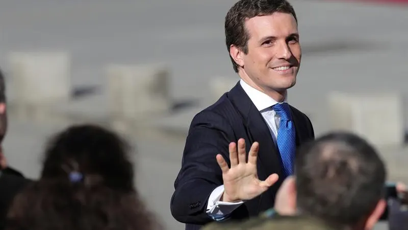 El líder del PP, Pablo Casado, a su llegada al Congreso 